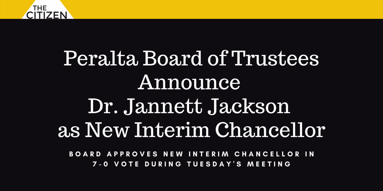 Peralta Board of Trustees Announce Dr. Jannett Jackson as New Interim Chancellor 